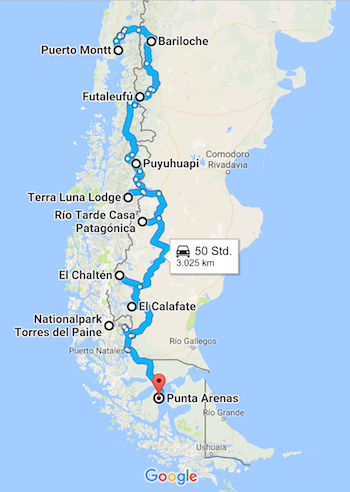 Route Mietwagenreise Carretera Austral - Patagonien