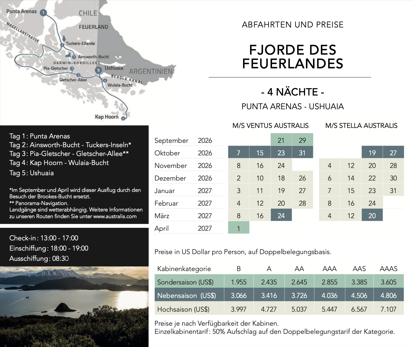 Preise Patagonien Kreuzfahrt Australis