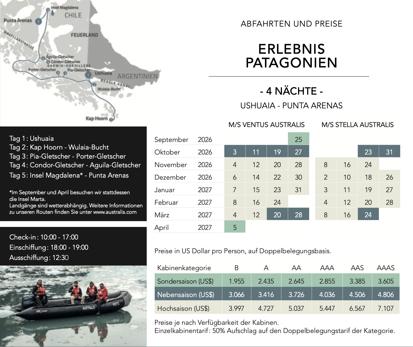 Preise Patagonien Kreuzfahrt Australis